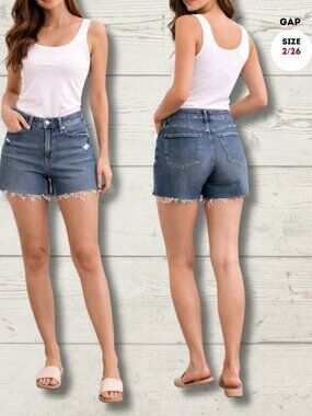 GAP Denim Distressed Shorts – Size 26 (2) – High Rise – Raw Hem